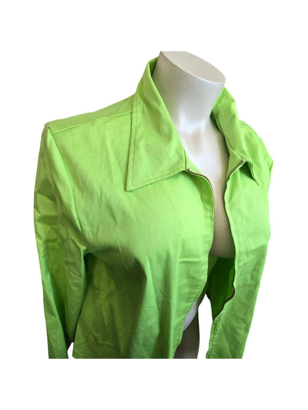 Y2K Womens Lime Green Zip-Up Jacket 4X Cotton/Spandex Made In USA JJ4351